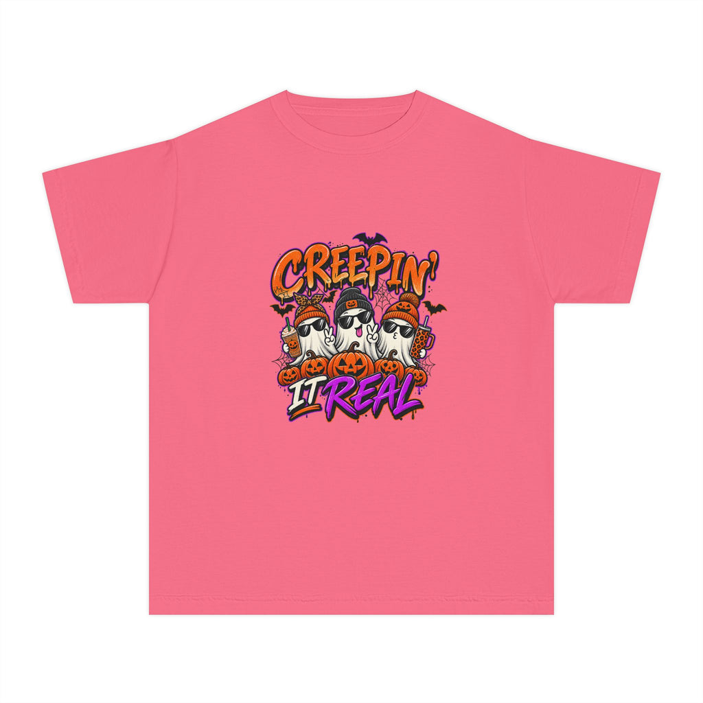 Kids' Halloween Tee - "Creepin' It Real" Ghosts Graphic