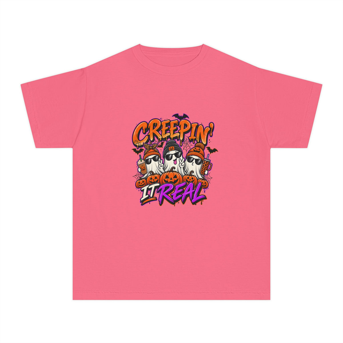 Kids' Halloween Tee - "Creepin' It Real" Ghosts Graphic