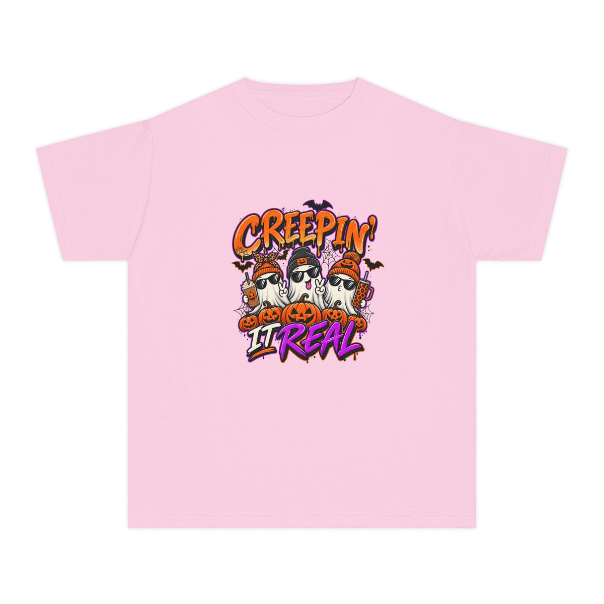 Kids' Halloween Tee - "Creepin' It Real" Ghosts Graphic