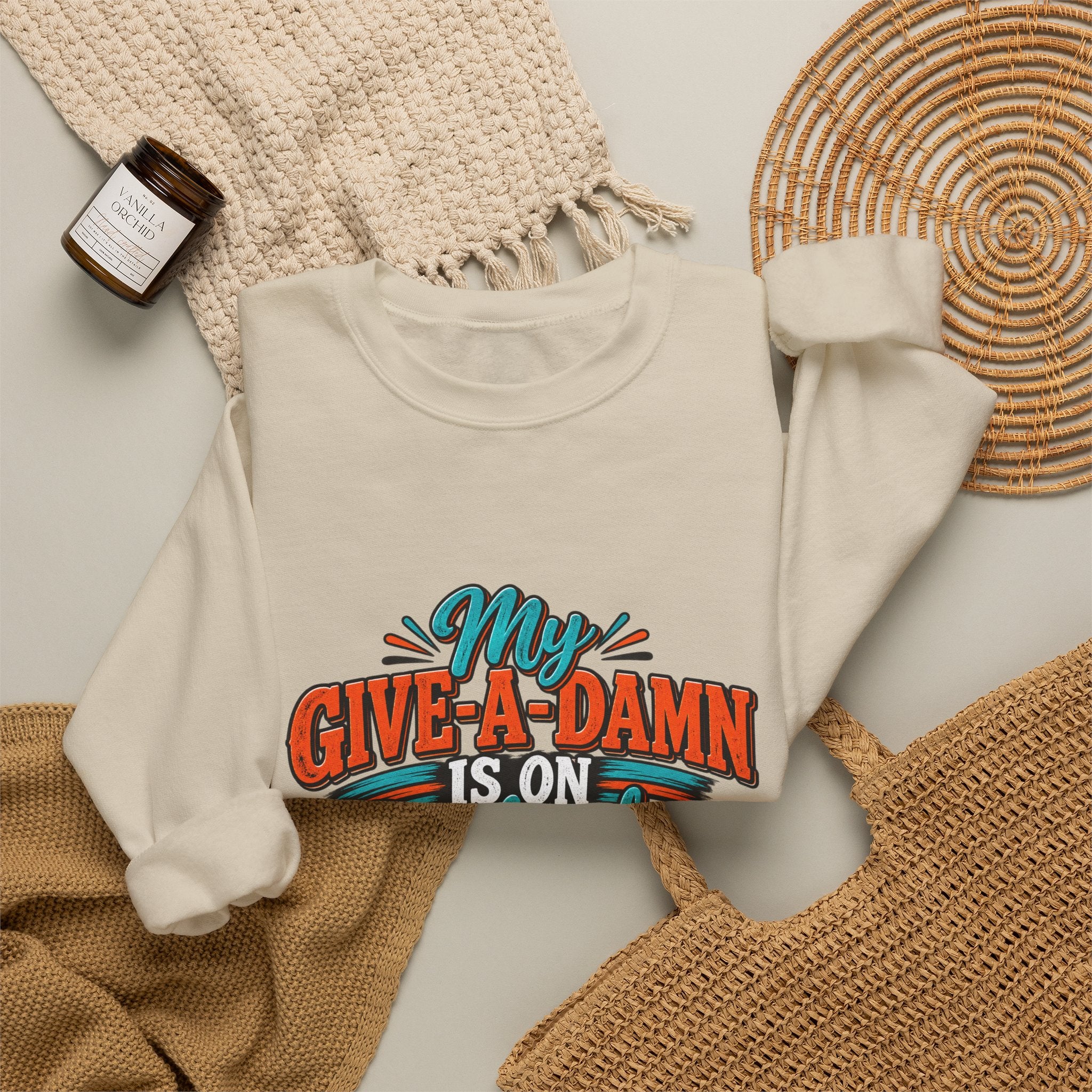 Crewneck Sweatshirt – "My Give-A-Damn Is on Backorder" Retro Graphic