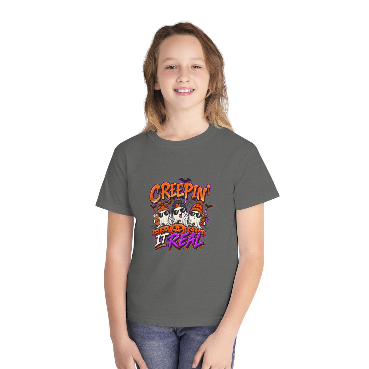 Kids' Halloween Tee - "Creepin' It Real" Ghosts Graphic