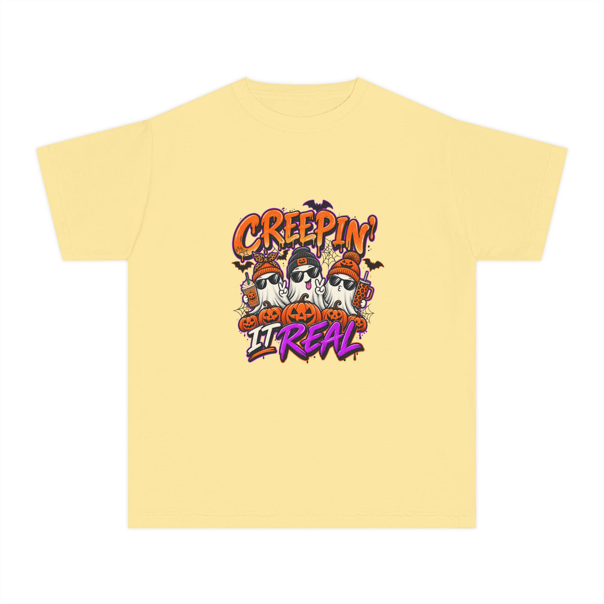 Kids' Halloween Tee - "Creepin' It Real" Ghosts Graphic