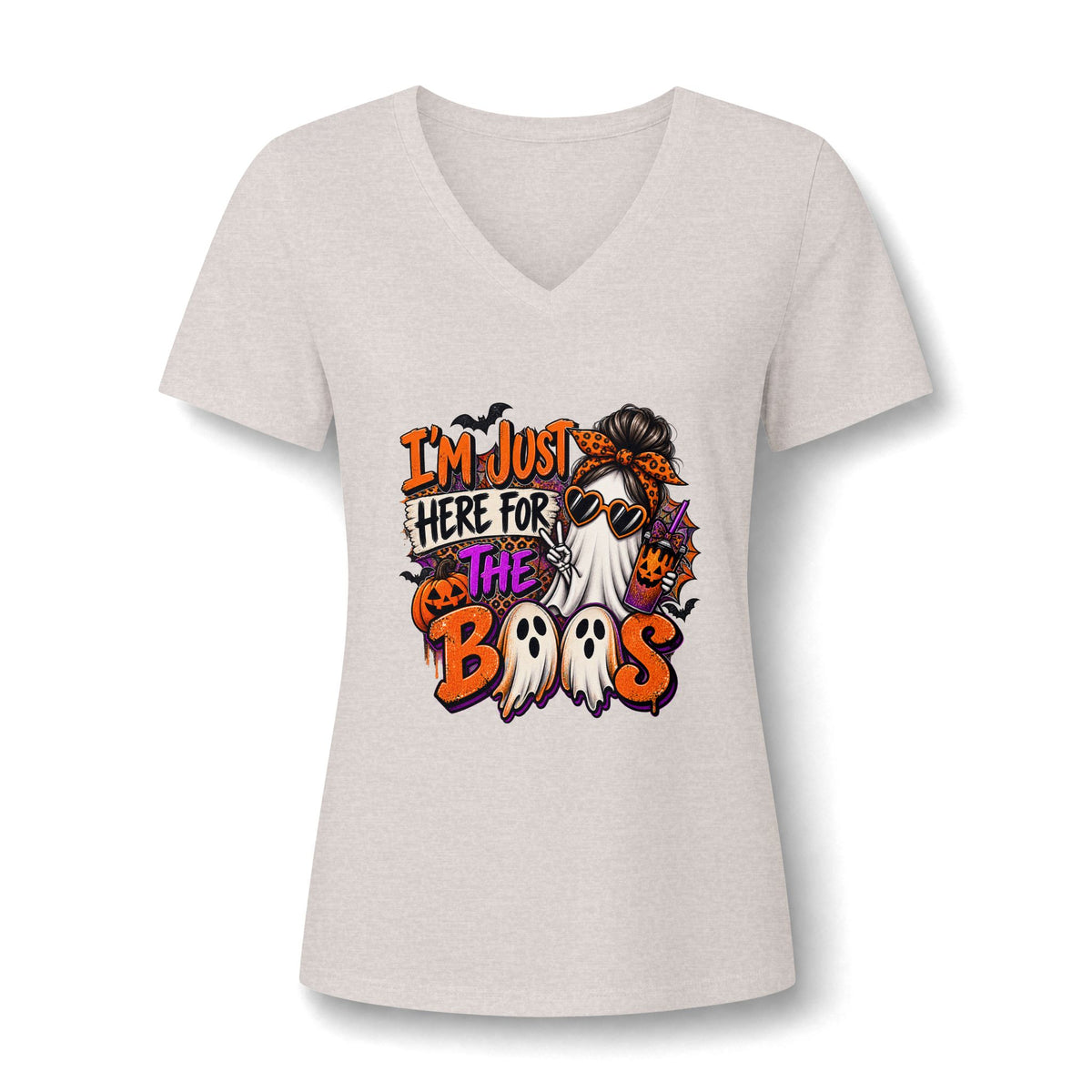 Halloween Ghost Tee - "I'm Just Here for the Boos" V-Neck