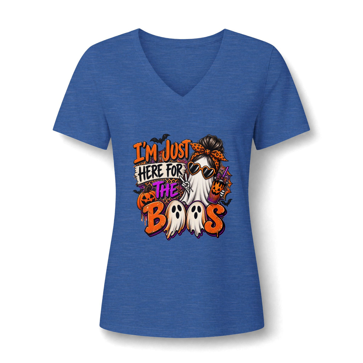 Halloween Ghost Tee - "I'm Just Here for the Boos" V-Neck