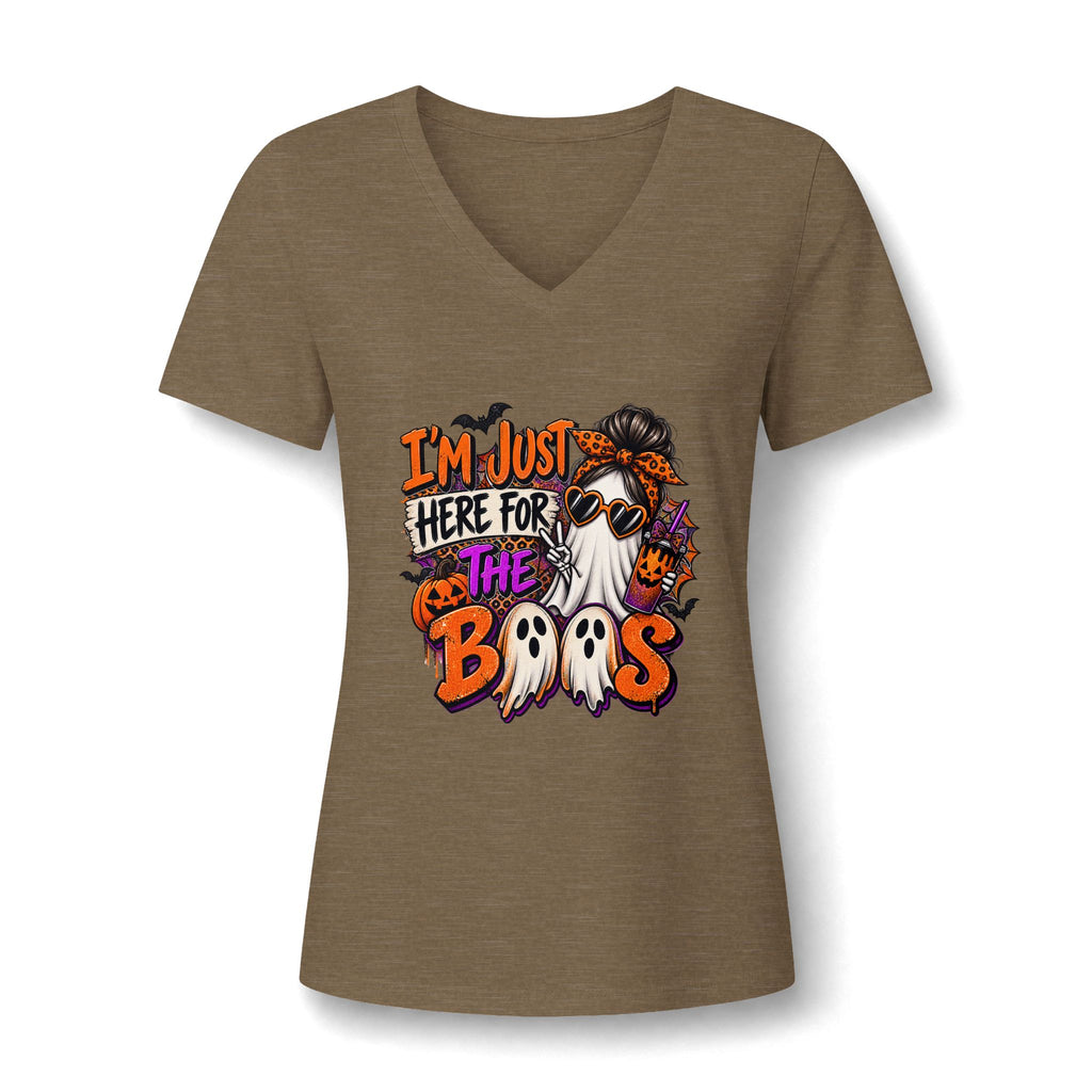 Halloween Ghost Tee - "I'm Just Here for the Boos" V-Neck