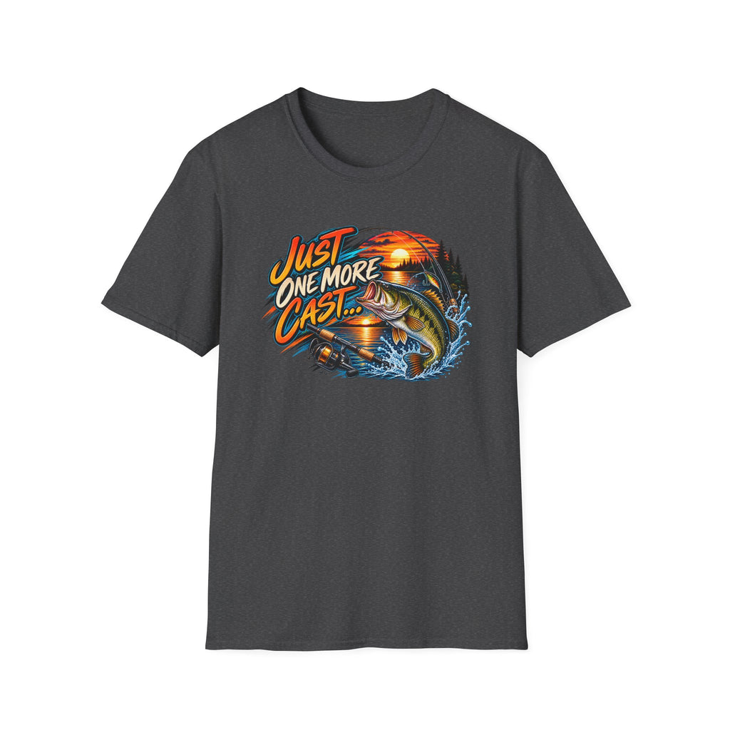 Fishing T-Shirt — "Just One More Cast" Sunset Bass Graphic Tee