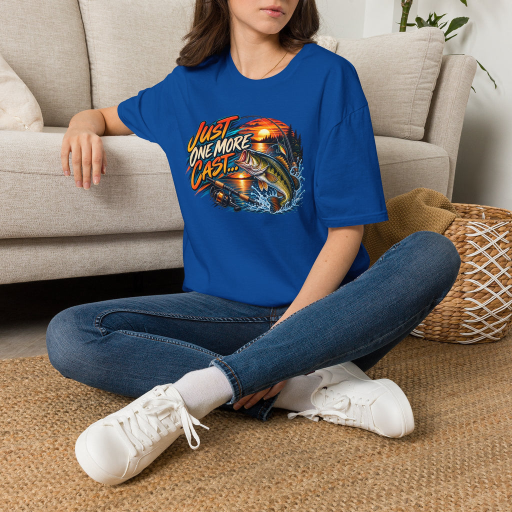 Fishing T-Shirt — "Just One More Cast" Sunset Bass Graphic Tee
