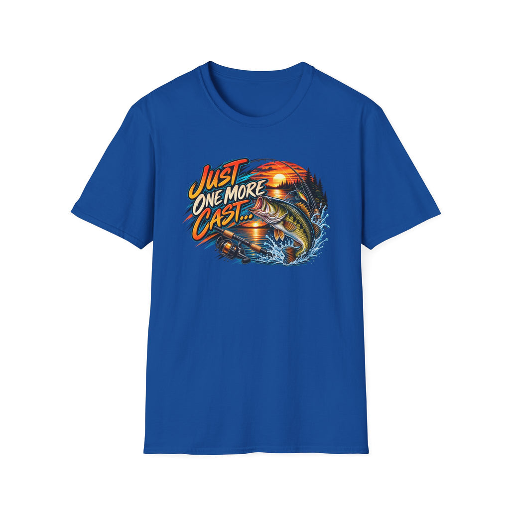 Fishing T-Shirt — "Just One More Cast" Sunset Bass Graphic Tee