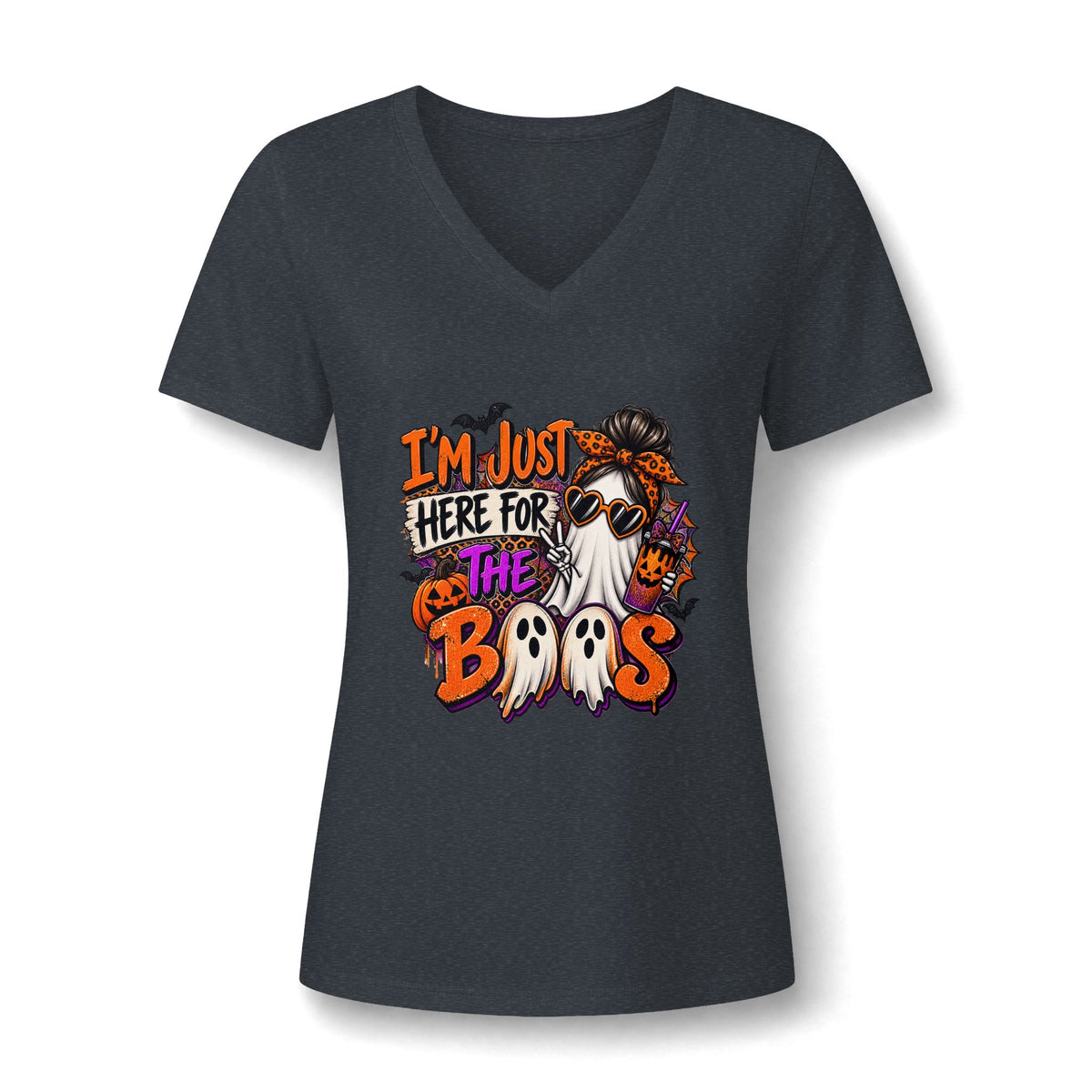 Halloween Ghost Tee - "I'm Just Here for the Boos" V-Neck