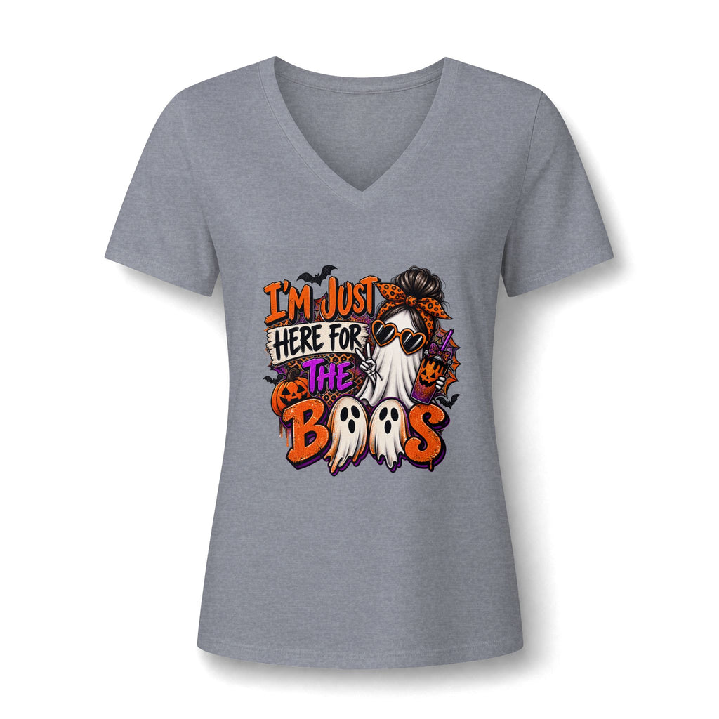 Halloween Ghost Tee - "I'm Just Here for the Boos" V-Neck