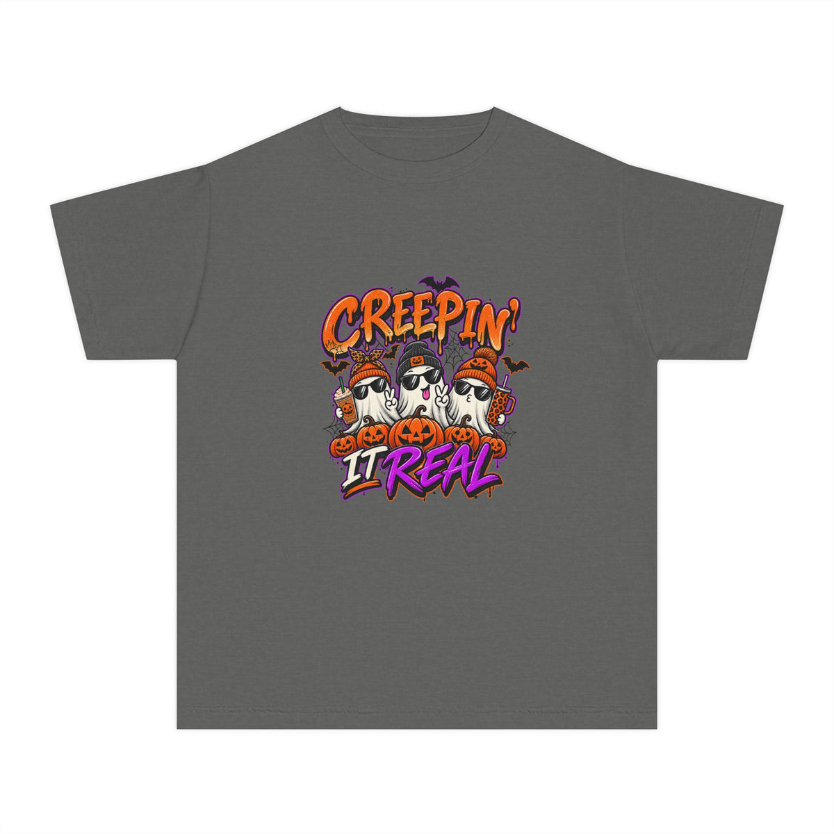 Kids' Halloween Tee - "Creepin' It Real" Ghosts Graphic