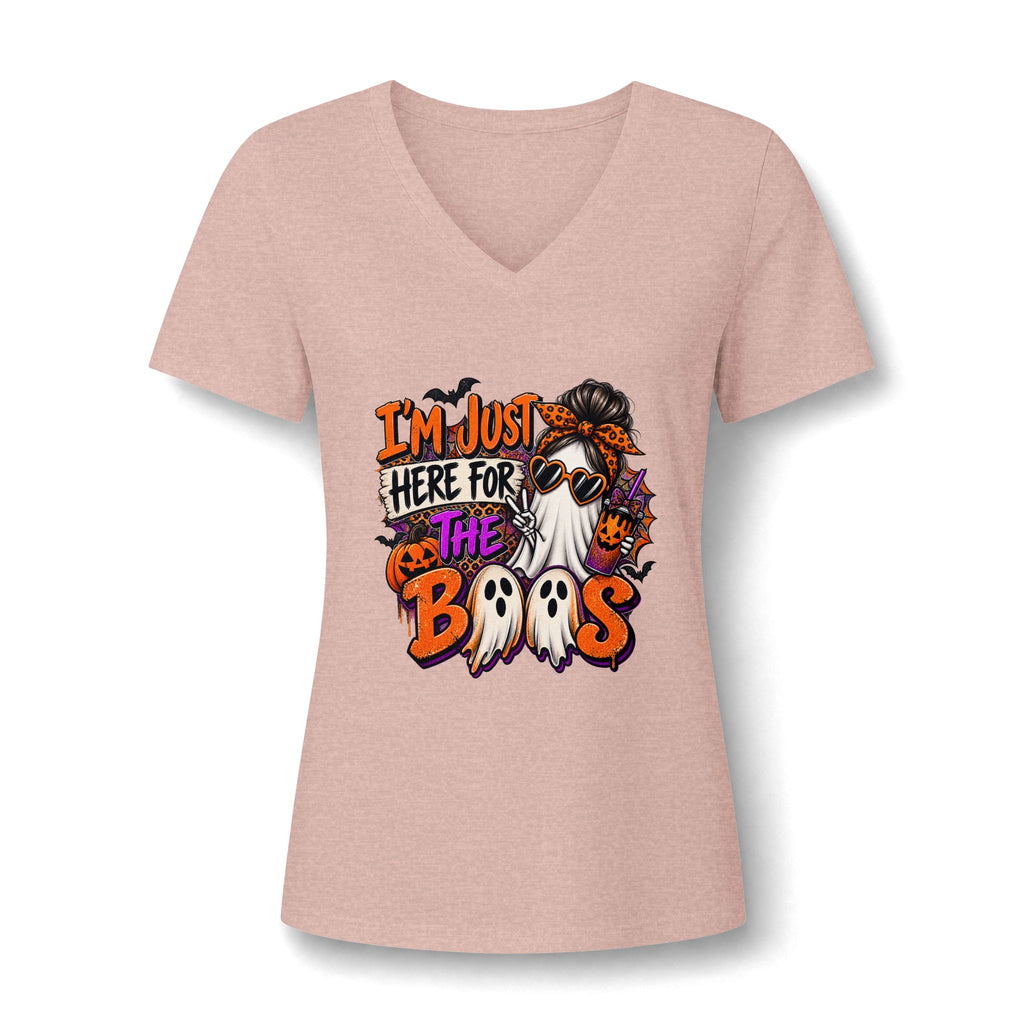 Halloween Ghost Tee - "I'm Just Here for the Boos" V-Neck