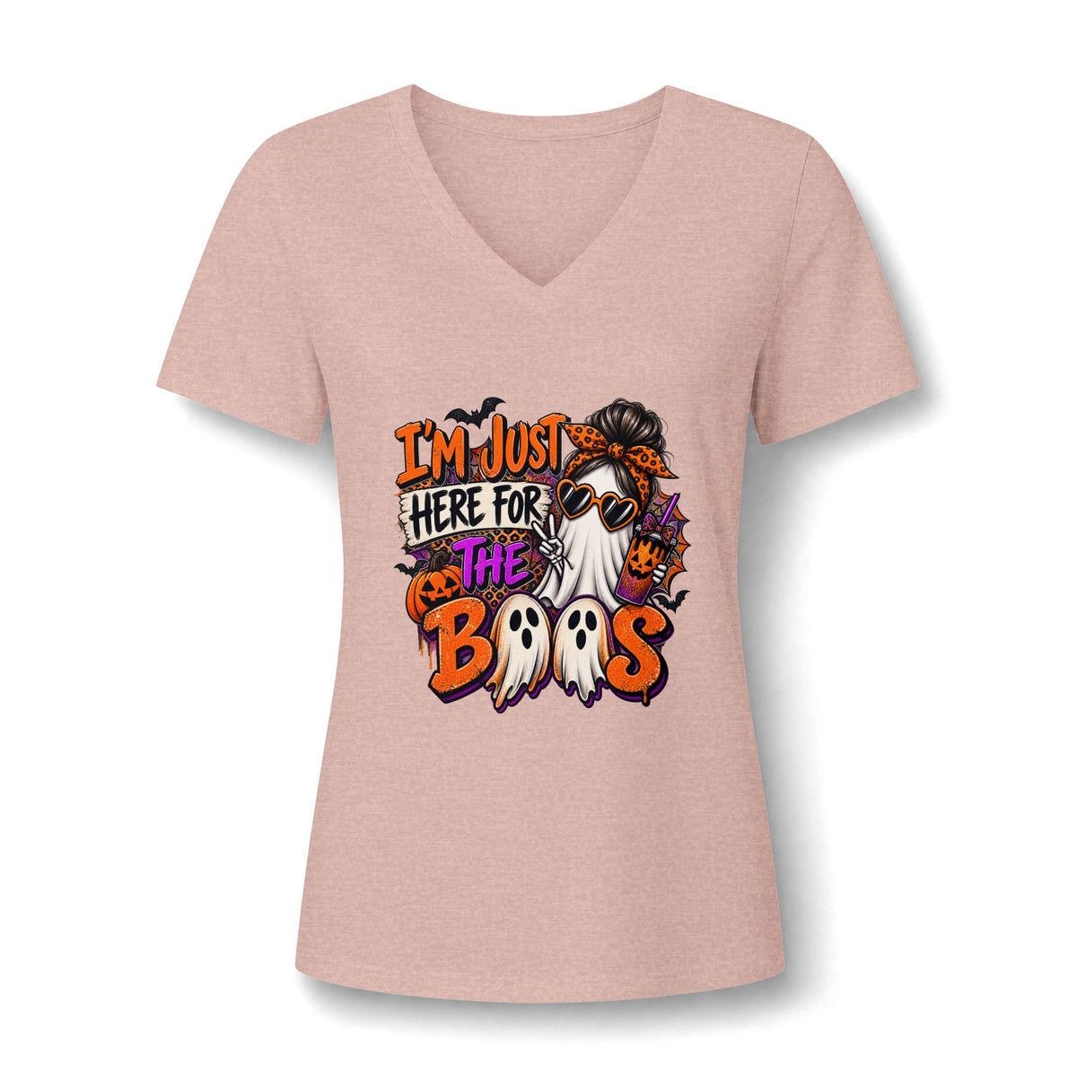 Halloween Ghost Tee - "I'm Just Here for the Boos" V-Neck