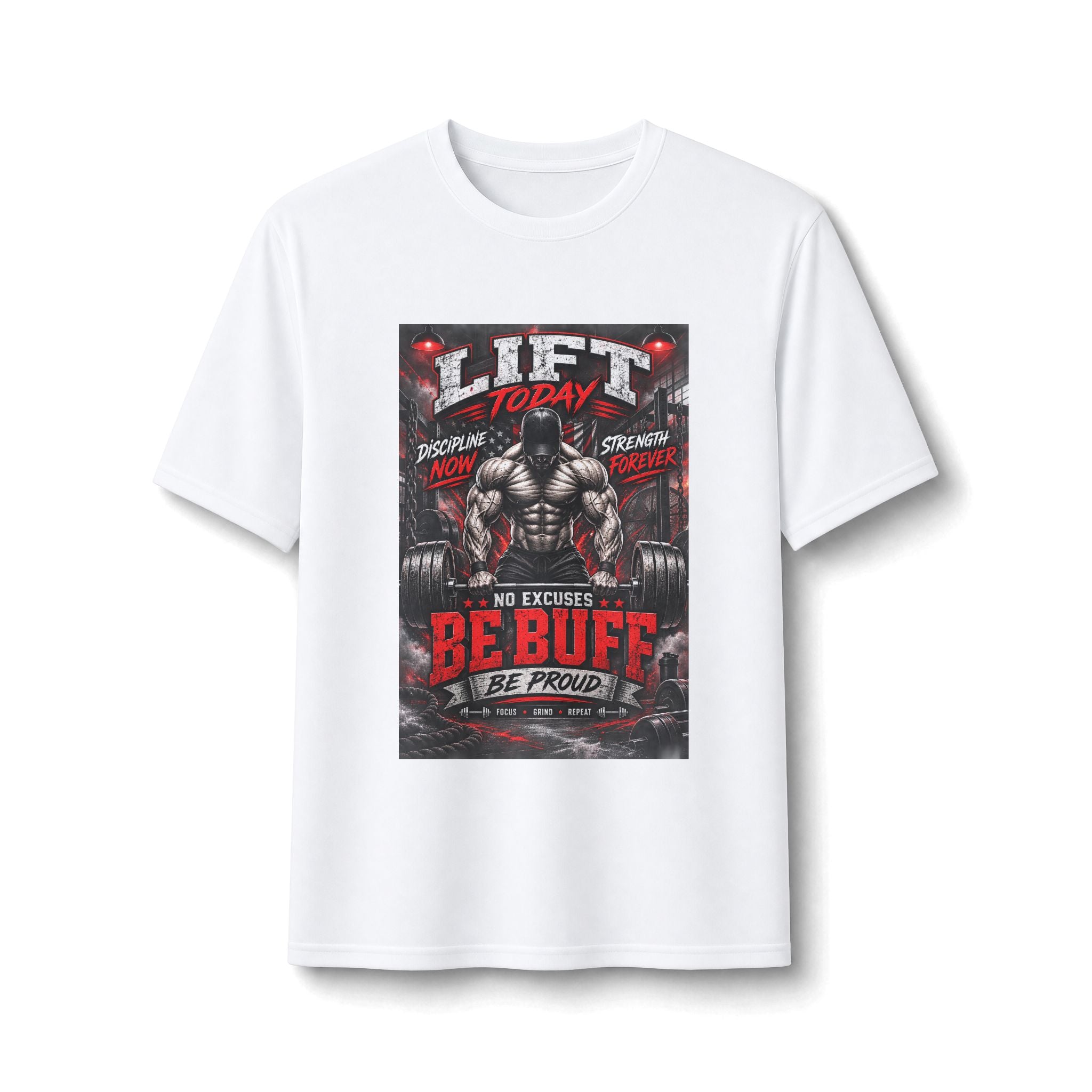 Be Buff Gym Tee — 'Lift Today, Be Proud' Motivational Workout Shirt
