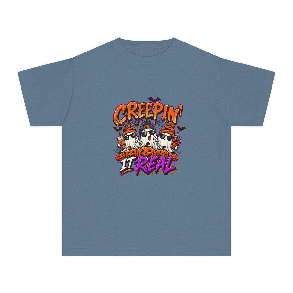 Kids' Halloween Tee - "Creepin' It Real" Ghosts Graphic