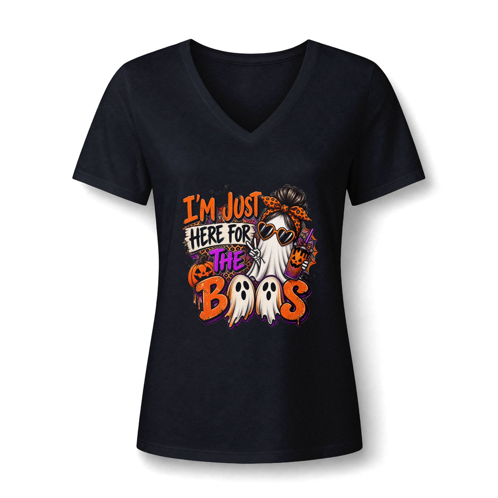 Halloween Ghost Tee - "I'm Just Here for the Boos" V-Neck