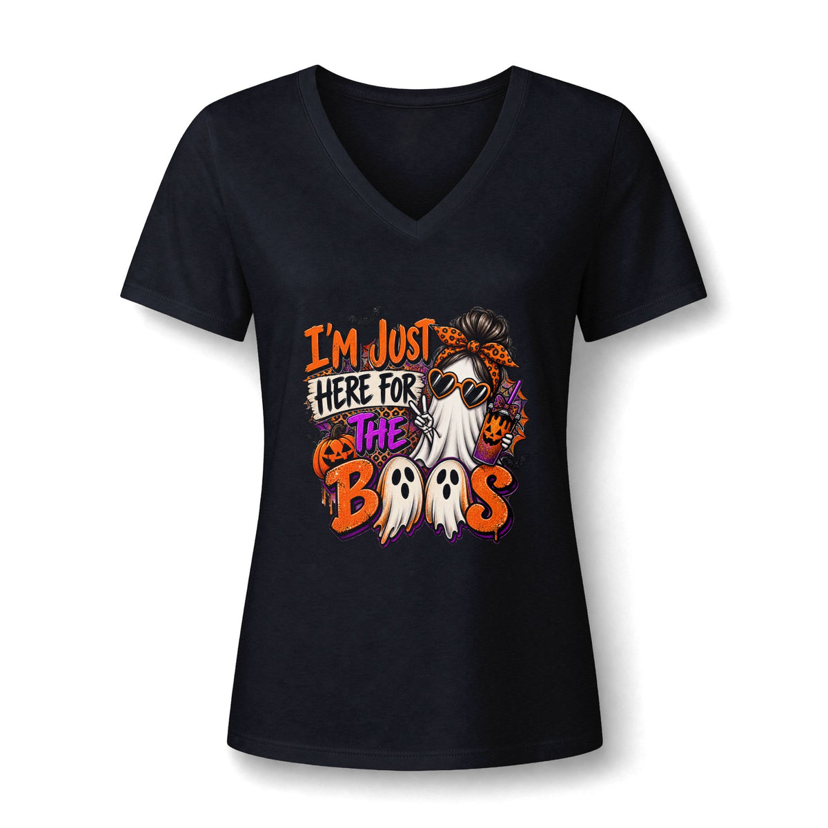 Halloween Ghost Tee - "I'm Just Here for the Boos" V-Neck