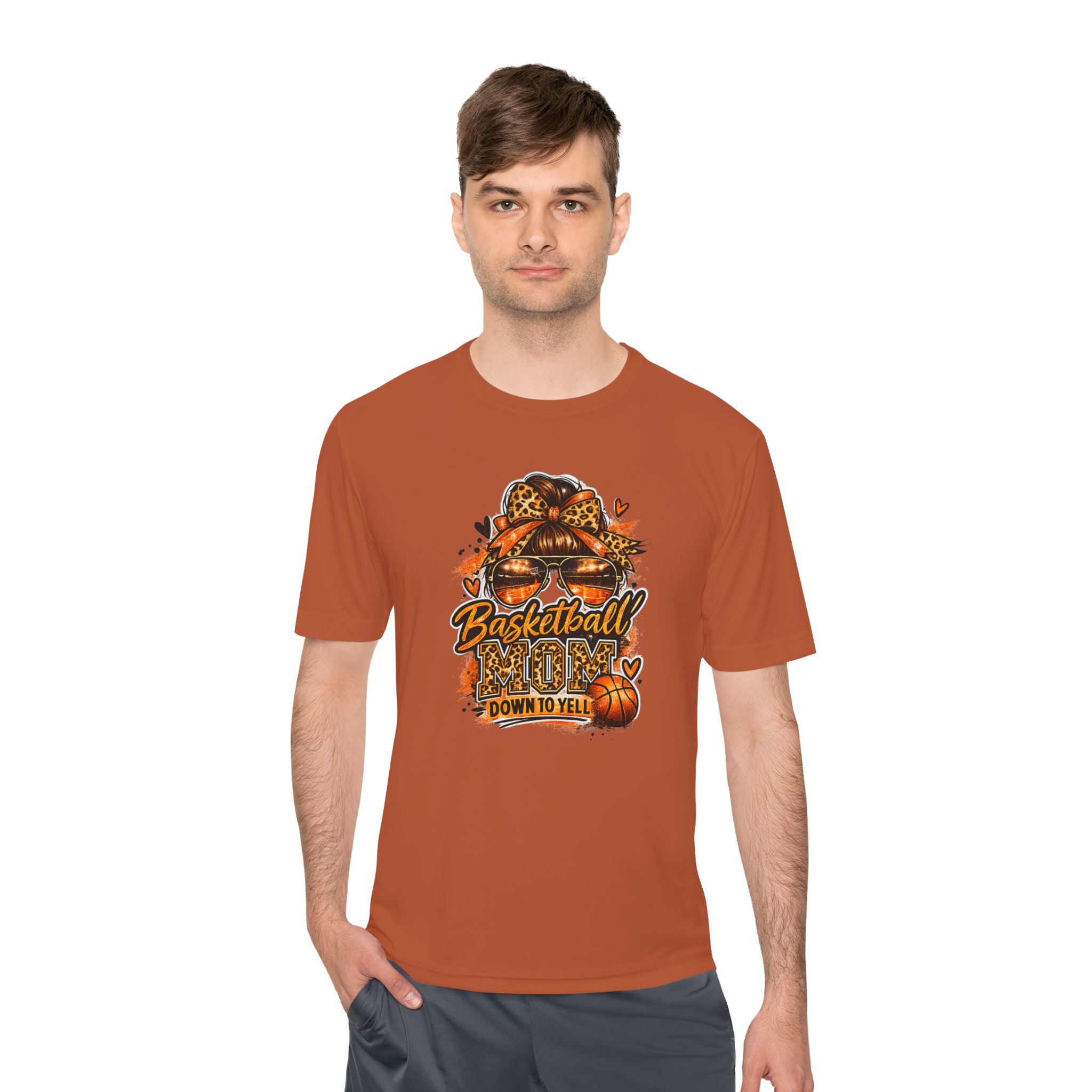 Basketball Mom Fall Tee — "Down to Yell" Pumpkin & Leopard Graphic