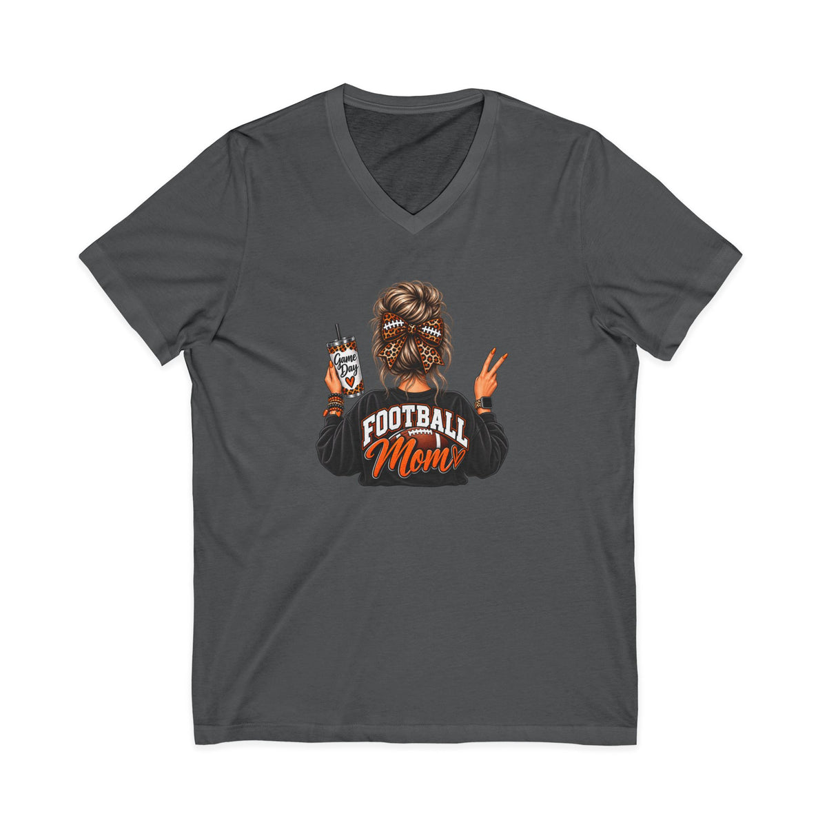 Football Mom V-Neck Tee — Graphic Mom Life Shirt