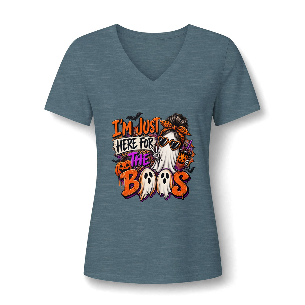 Halloween Ghost Tee - "I'm Just Here for the Boos" V-Neck