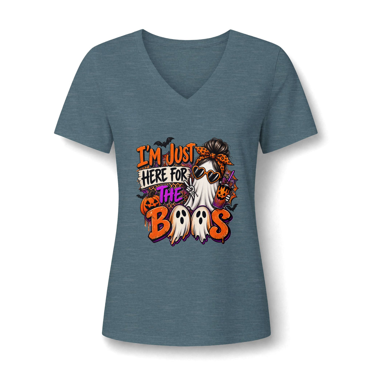Halloween Ghost Tee - "I'm Just Here for the Boos" V-Neck